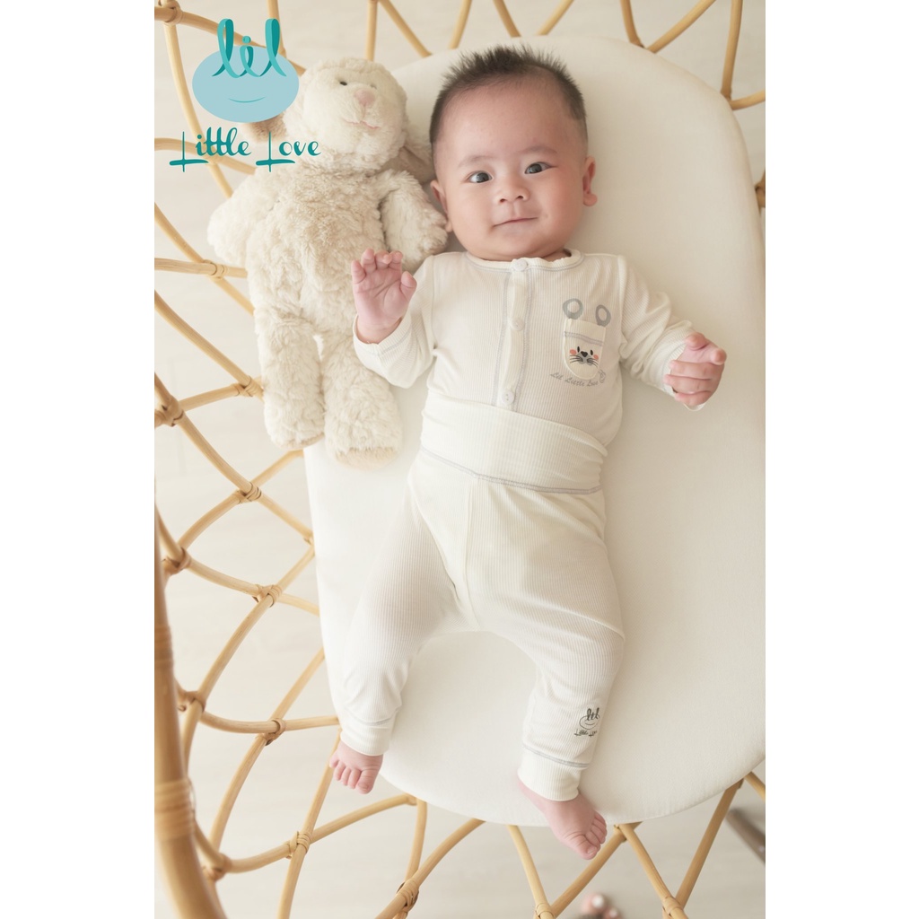 [Mã BMLT35] Bộ quần áo dài tay sơ sinh cài thẳng 2023 tăm trắng viền cho bé từ 0-6m little love (LSSCT02)