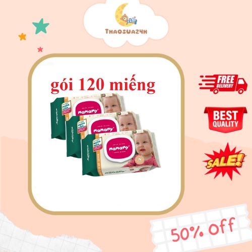 Khăn giấy ướt 120 tờ có nắp chủ động ngừa hăm/x2 chất ngừa hăm Mamamy Không mùi