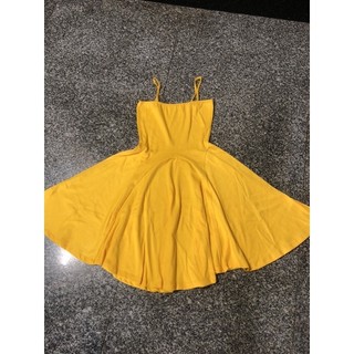 đầm xoè 2 dây thun gân vàng rả eo phối