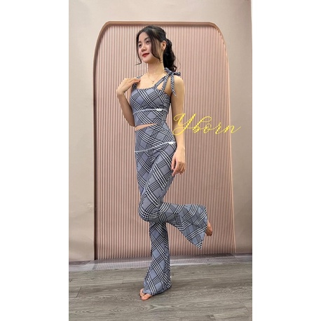 Bộ croptop tập Yoga bay, flow Yoga hiệu Yborn ống loe mềm mại