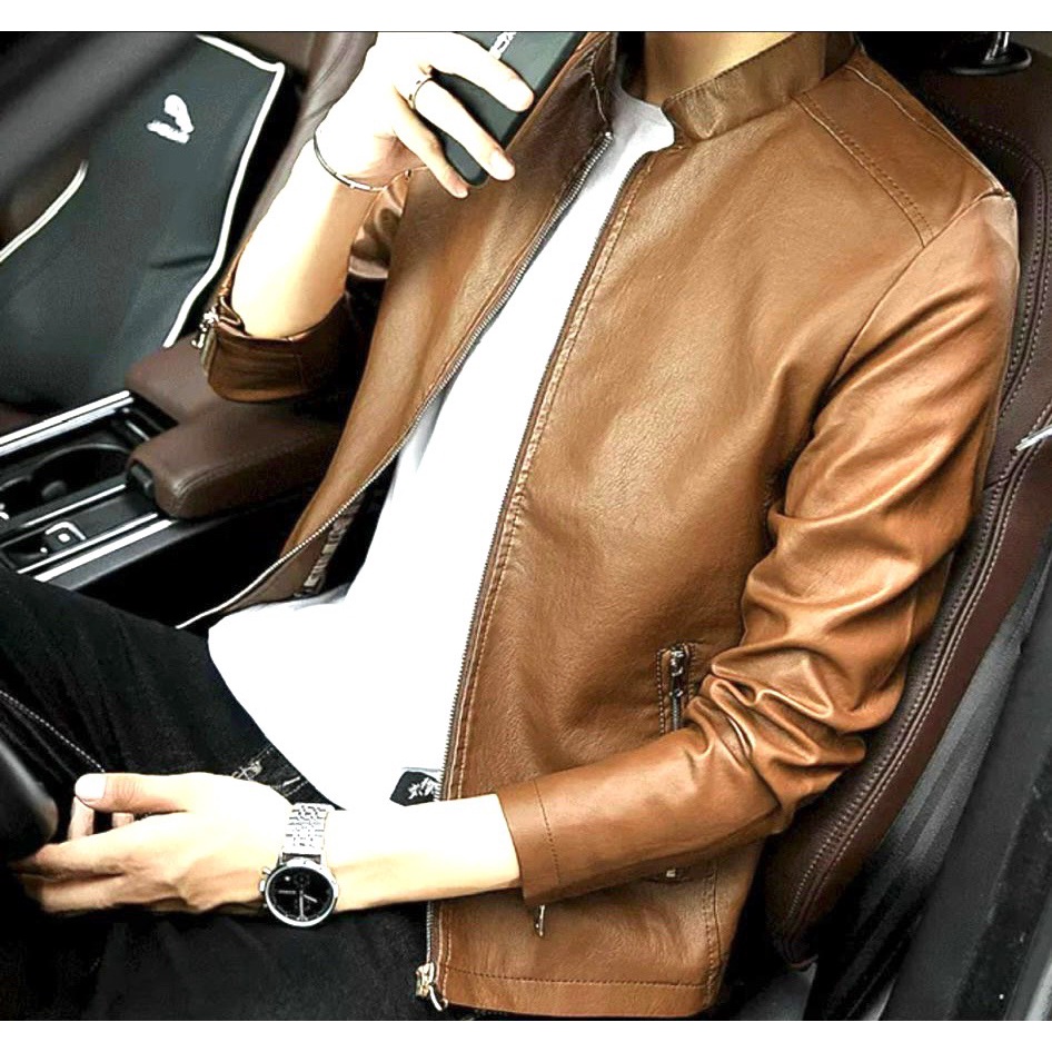 Áo khoác da nam cổ trụ cao cấp mã KA22 lót lông siêu ấm