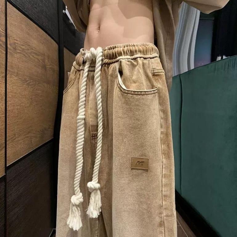 Quần ống đứng - quần jean demin dáng suông dây thừng rút cạp chun eo cao thời trang nam nữ Creamystore
