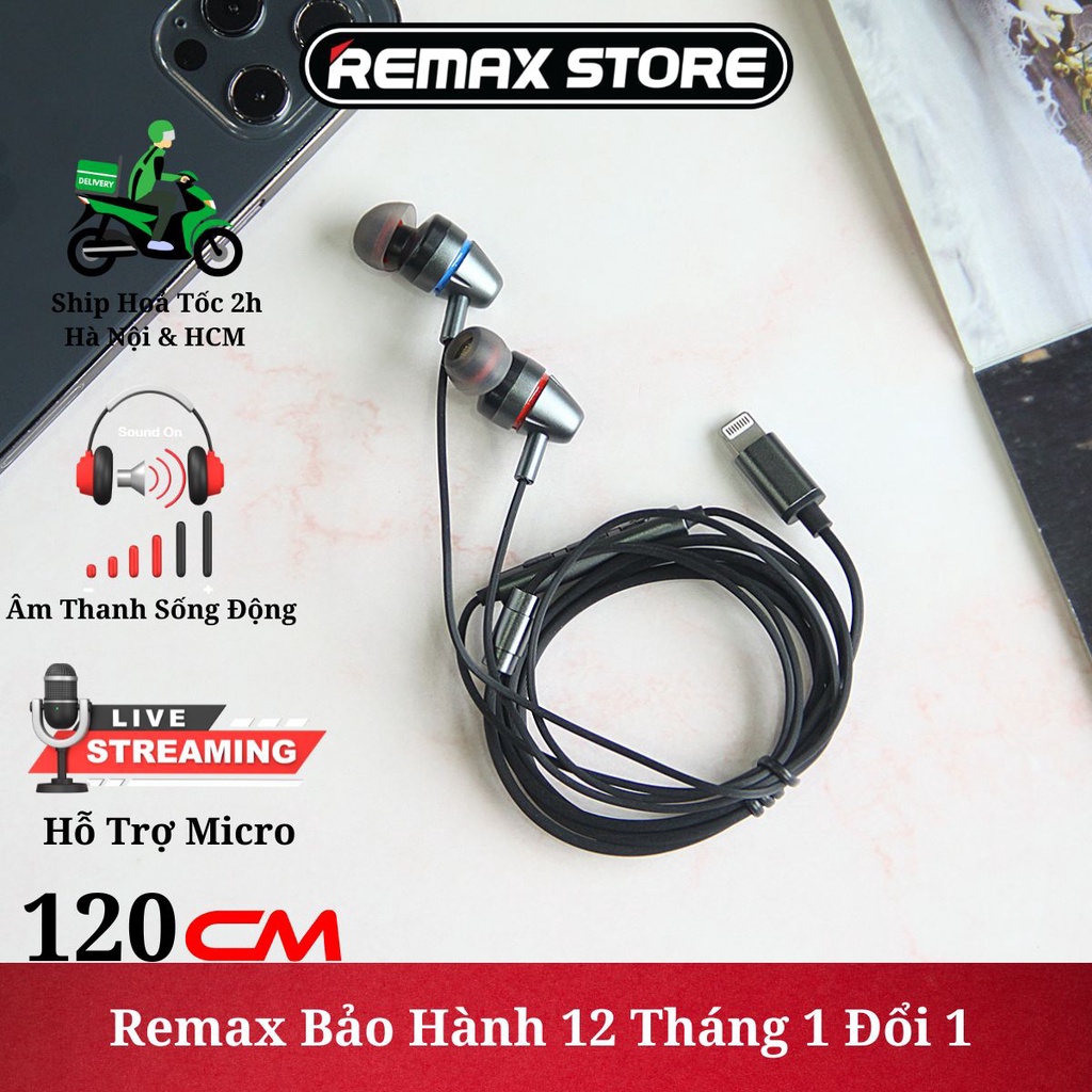Tai nghe có dây chân Lighning Remax RM-660i Hỗ trợ cho 7 plus , 8 plus trở lên - Remax bảo hành 12 tháng 1 đổi 1