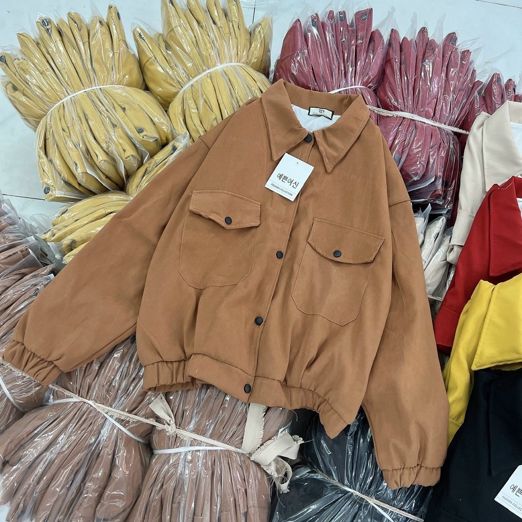 Áo khoác nữ chất vải da lộn lót dù 2 lớp dày dặn mềm mịn thiết kế 2 túi tiện lợi cổ bẻ phong cách hiện đại 2023