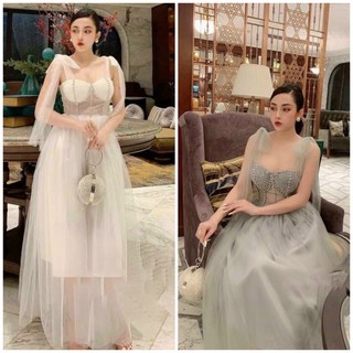 ĐẦM XOÈ KẾT ĐÁ NƠ VAI TẶNG KÈM HOA TAI THỜI TRANG
