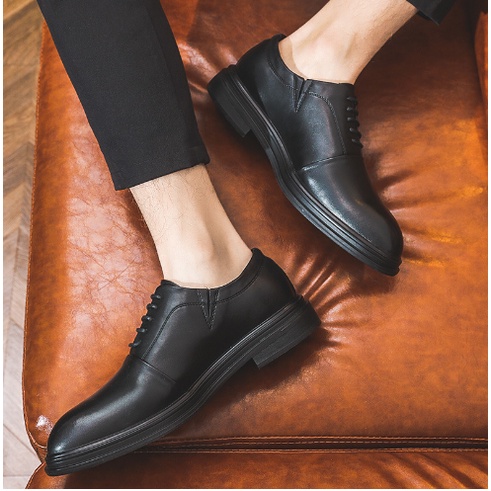 Giày Công sở da bò thật tăng chiều cao màu đen CK-042