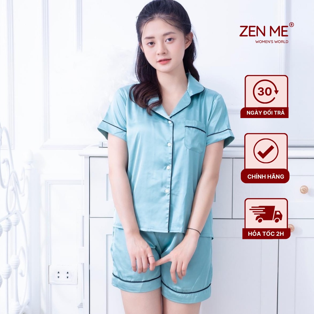Đồ Bộ Mặc Nhà Nữ Zen Me Pijama Lụa Cộc Tay Quần Đùi Chât Lụa Cao Cấp PJTT0121