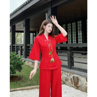 Đồ Lam Đi Chùa # Bộ Bà Lai Lụa Sen # Quần Áo Nữ