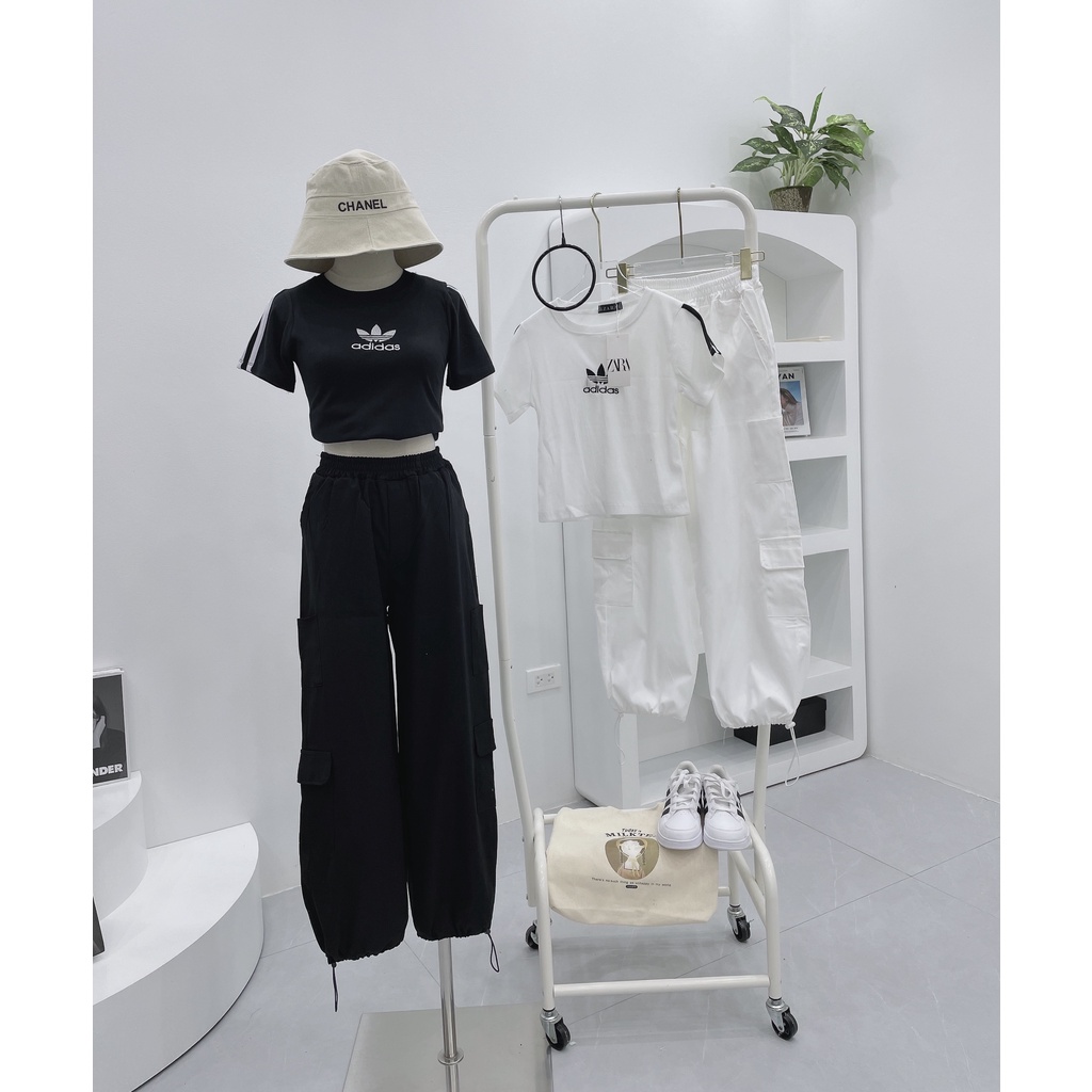 Set bộ croptop thêu lá quần boom thụng LT599
