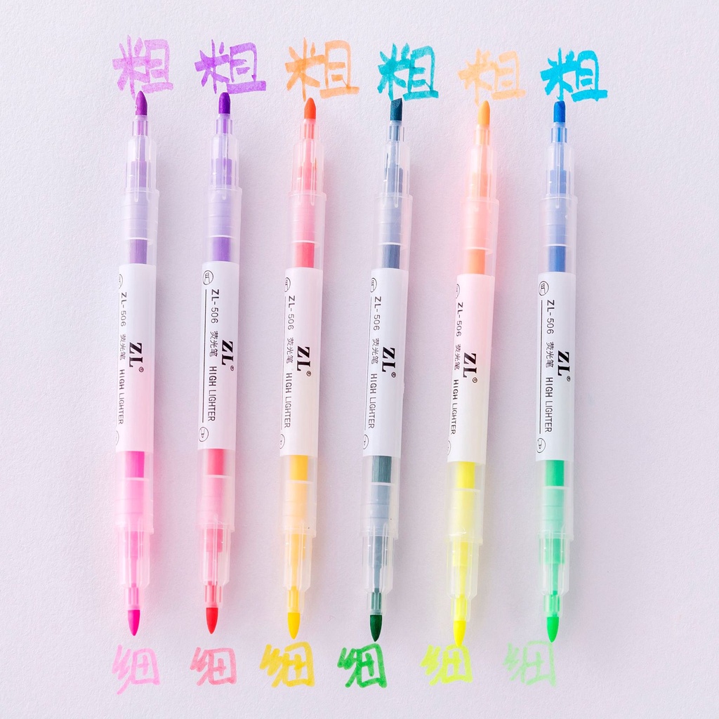 Set 6 Bút Highlight Pastel 2 Đầu Dạ Quang, Hộp 6 Bút Nhớ Cao Cấp - Đồ Dùng Học Tập Bút Highlight Cute