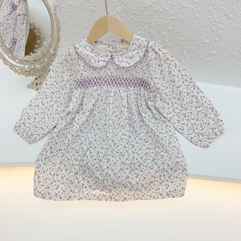 Váy Đầm Cổ Sen Cho Bé Gái Phong Cách Vintage Hoa Nhí Cotton Mềm Mại - Mã 712