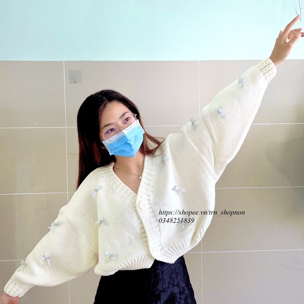 Aó Len Cardigan Croptop nơ