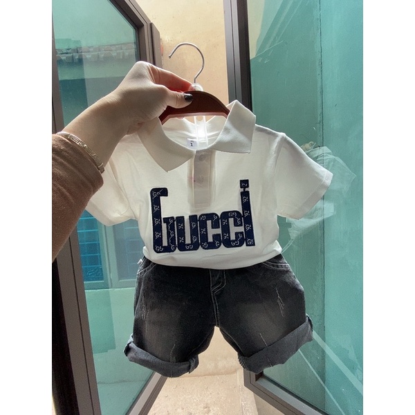 Set bộ áo polo gucci mix quần bò bé trai 12-20kg