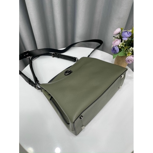 Túi xách da thật công sở Coach Willow màu xanh rêu