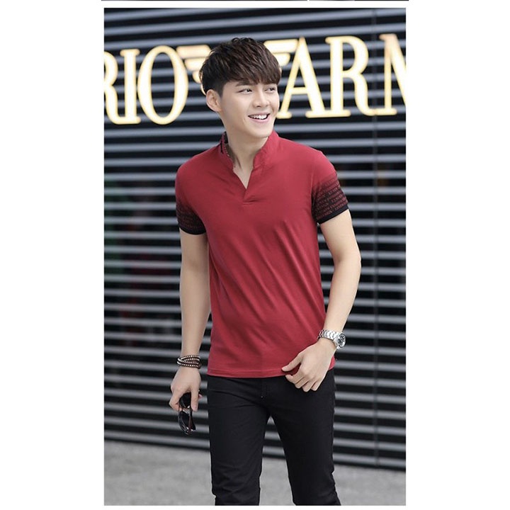Áo thun nam đẹp V trụ tay ngắn phom áo suông vải thun cotton co giãn thoải mái MKT5005