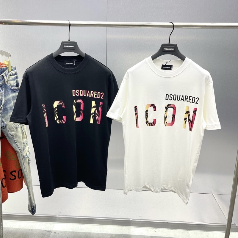 Áo phông nam nữ Premium Cotton in chữ ICON dsq2 cây dừa cam đỏ kiểu dáng đơn giản hàng cao cấp
