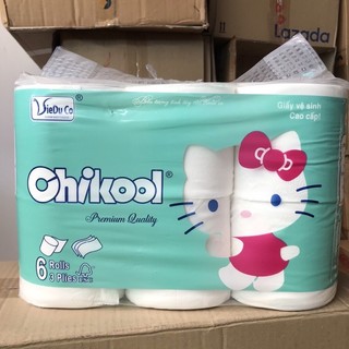 Lốc 6 cuộn giấy vệ sinh Chikool Mèo Kitty 900g lõi nhỏ