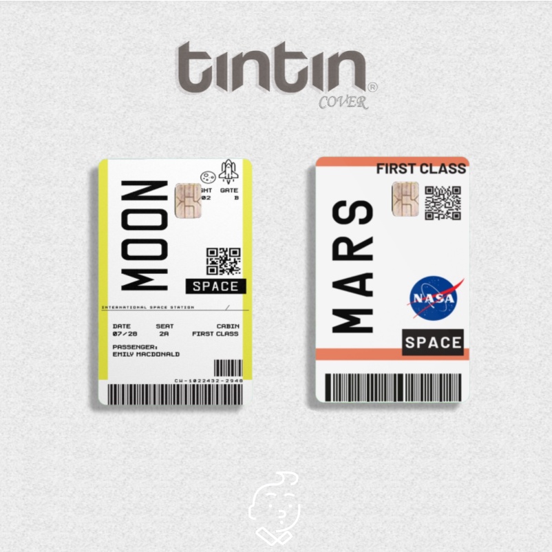 VÉ LÊN MẶT TRĂNG & SAO HỎA -Tem Dán Thẻ ATM(Thẻ Chung Cư,Thẻ Xe,Thẻ Từ,Thẻ Visa,...)Sticker TinTin Trang Trí Thẻ