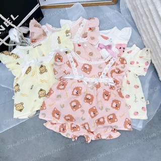 Bộ Đồ Mùa Hè Muslin cho bé gái 6-15kg sợi bông tự nhiên bề mặt vải mềm xốp không gây kích ứng da.