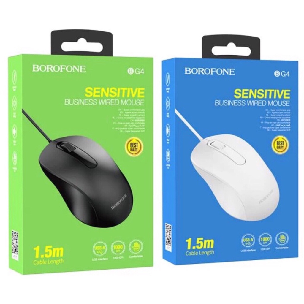 Chuột máy tính có dây Borophone BG4, Siêu Bền, Đẹp, Gía Rẻ, Đi kèm chất lượng