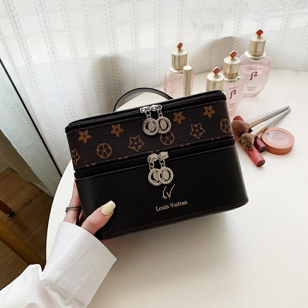 Cốp đựng mỹ phẩm cá nhân 2 tầng có kèm gương tiện lợi