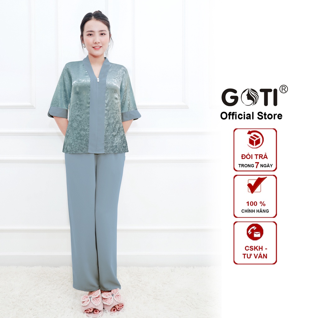 GOTI - Đồ Bộ Mặc Nhà, Ngủ Lụa Cao Cấp Pijama Viền Đủ Size 46-80Kg Thoải Mái Có Túi Tặng Mẹ U40 U50 3357 3358