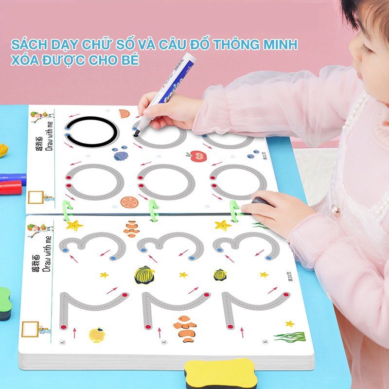 Tập Tô Vẽ Thông Minh Xoá Được Bomocshop Đồ Chơi Montessori Giáo Dục Sớm Cho Bé Tặng Kèm 6 Bút Và Mút Xoá