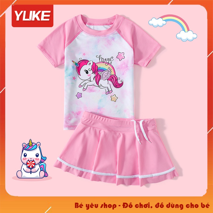 Bộ Đồ Bơi Bé Gái Hoạ Tiết Ngựa PONY- Đồ Bơi, Áo Tắm Chân Váy Rời Cho Bé Gái Phong Cách Hàn Quốc, Chất Vải Cao Cấp YUKE