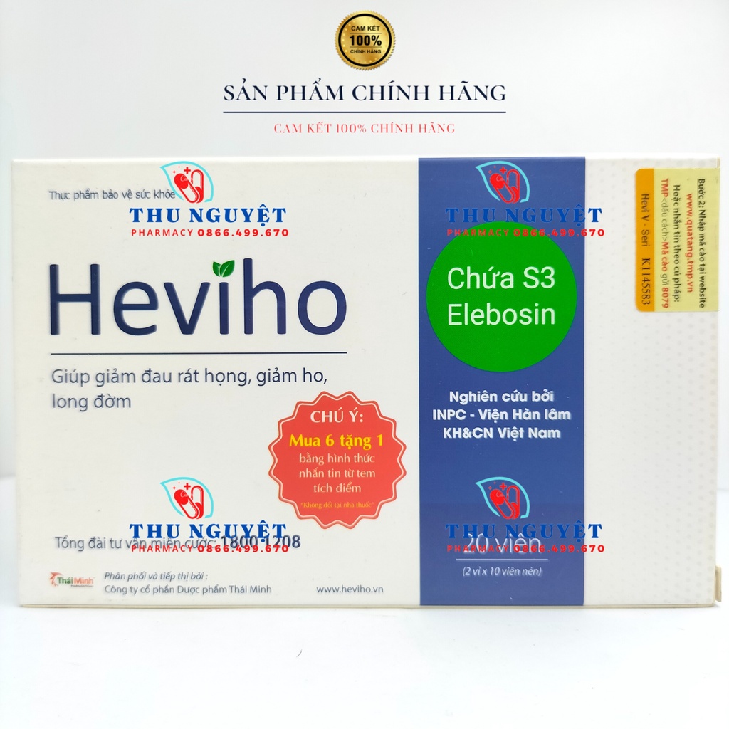 Viên uống Heviho 20 viên - Giúp giảm đau rát họng, giảm ho, long đờm, làm ấm họng