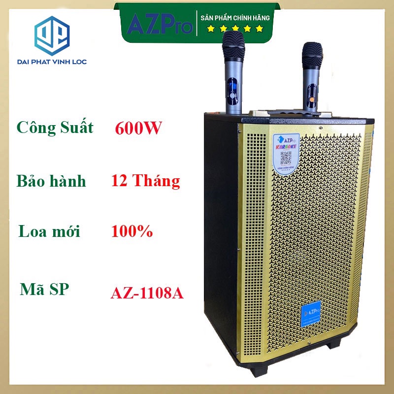 Loa Kéo Karaoke Công Suất Lớn 600W| Loa Kéo Giá Rẻ Azpro AZ-1108A Bas 25| Loa Kéo Bluetooth Đọc Được Usb USB/IF/FM/AUX
