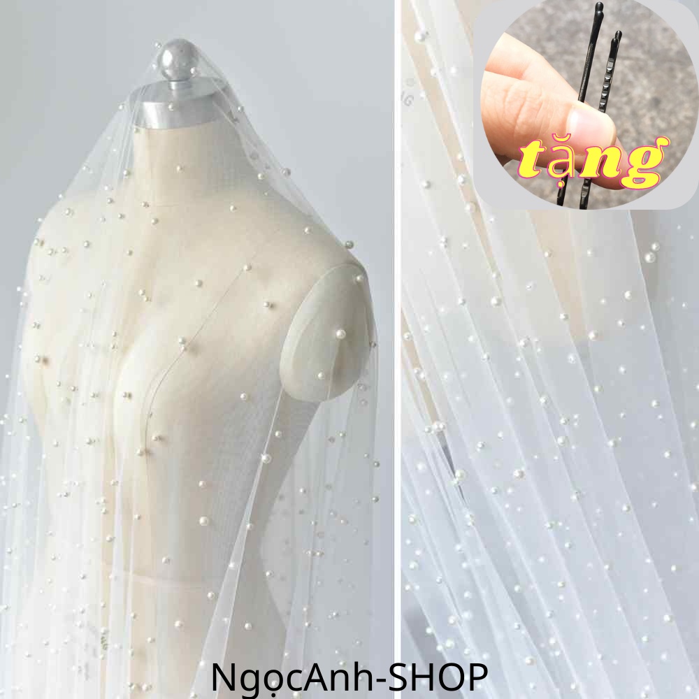 Khăn voan , lúp von đính ngọc trai nhân tạo phong cách ngọt ngào thời trang cho cô dâu