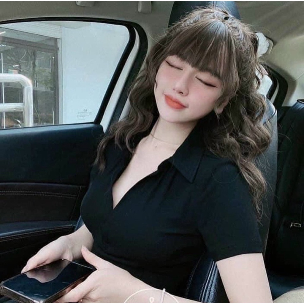 Áo Phông Trơn Nữ Chất Tăm Zip Cổ Bẻ Dáng Vừa Trơn Cổ V - Áo Thun Polo Trơn Nữ QC