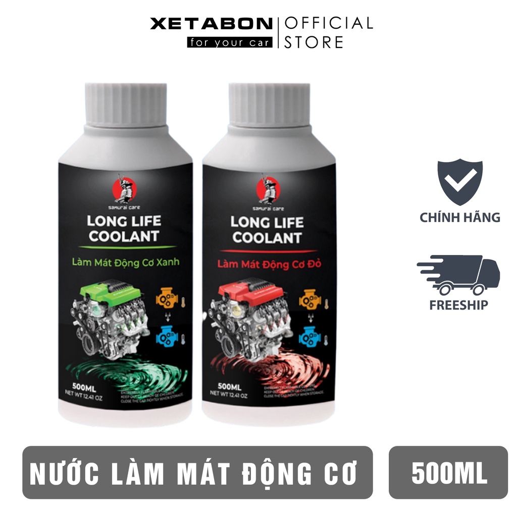 Nước làm mát động cơ ô tô Samurai Care màu đỏ và màu xanh 500ml