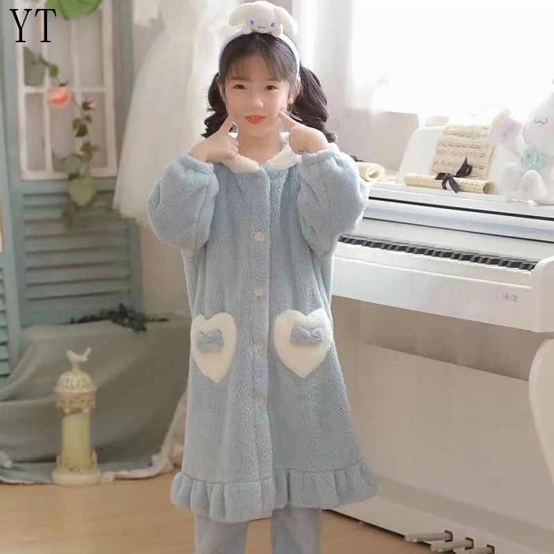 Áo Choàng Ngủ Bằng Vải Bông Dày Dặn Plus Dành Cho Bé Gái