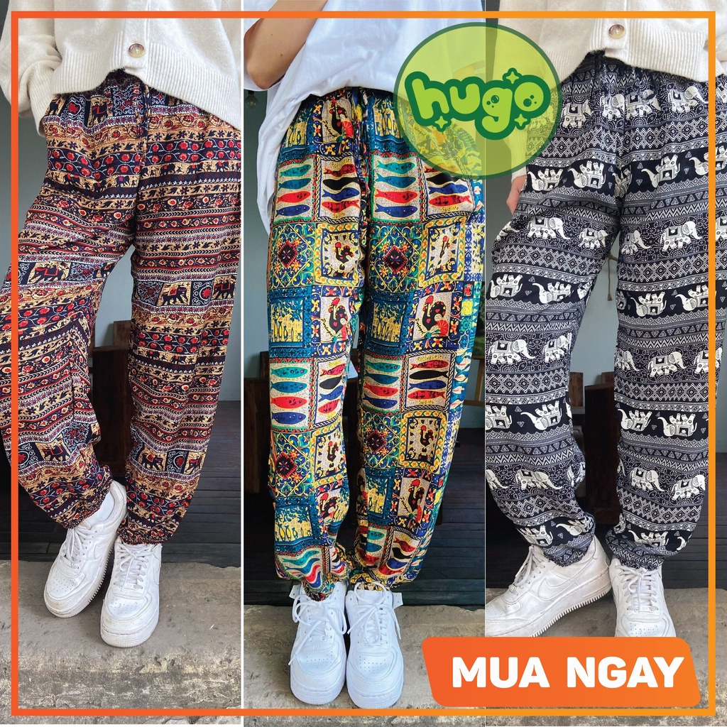 Quần lanh Màu Ngẫu Nhiên nam nữ họa tiết phom to 40 - 80kg nhiều màu - Hugo Shop