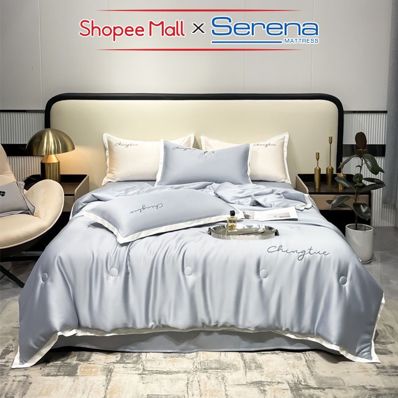 Bộ ga giường 5 món cao cấp drap lụa thái SERENA bộ chăn drap grap ga gối đệm trải giường 5 món lụa tencel cao cấp