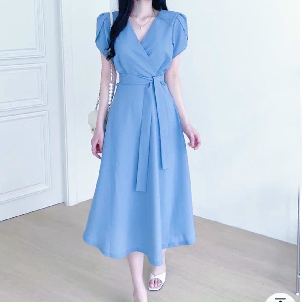Đầm váy freesize xanh tay sen