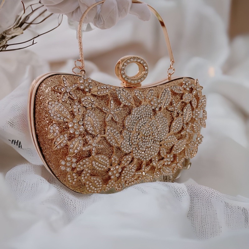 Bóp Đầm Cầm Tay Có Dây Đeo Vai Thao Rời Mẫu Trang Tri Hoạ Tiết Cao Cấp