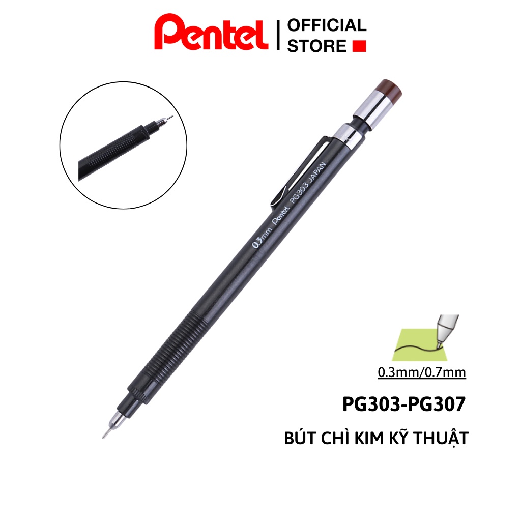 Bút Chì Kim Kỹ Thuật Pentel PG303/PG307 Kích Thước Ngòi 0.3/0.7mm| Thiết Kế Quai Cài Tiện Lợi