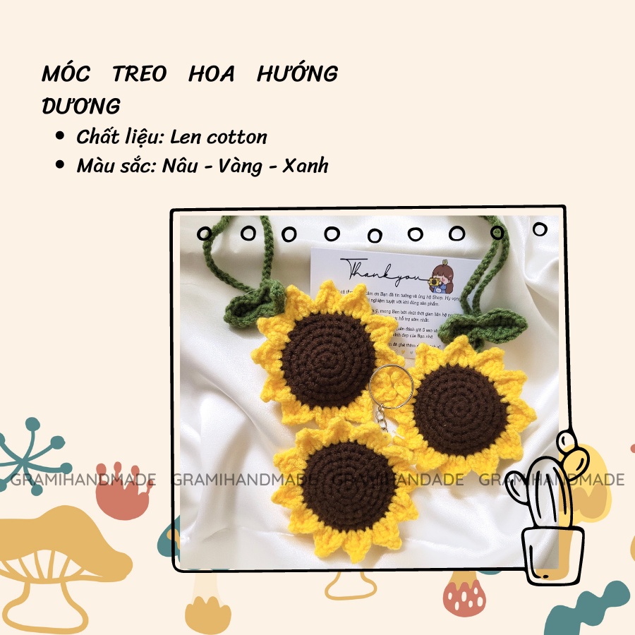 Móc khóa hoa hướng dương bằng len handmade