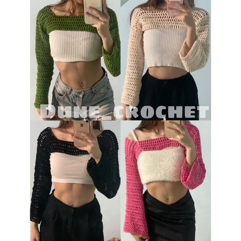 Áo khoác lưới len y2k handmade