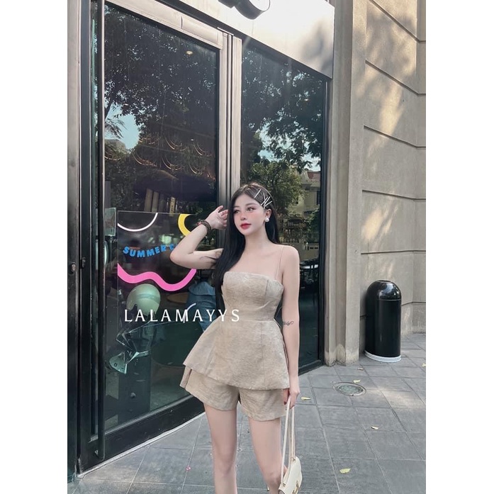 Set đồ Áo hai dây dáng xòe phối Quần sooc năng động, sang chảnh tiểu thư, kèm video hàng thật