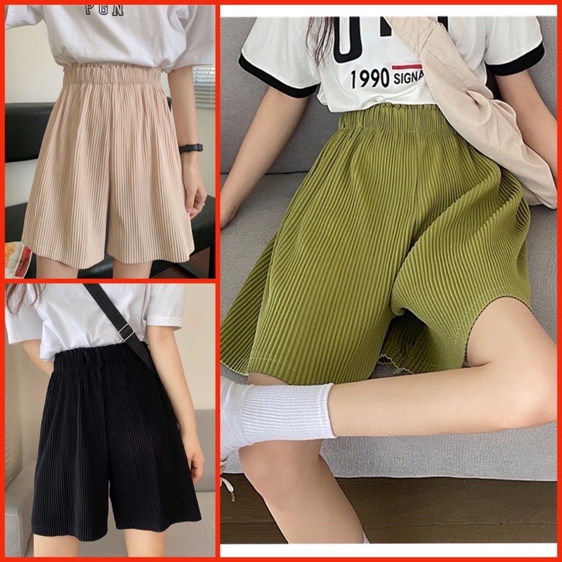 Quần Sooc dập ly nữ [ Freeship ]  Quần cạp chun vải tăm lạnh ít nhăn thoáng mát