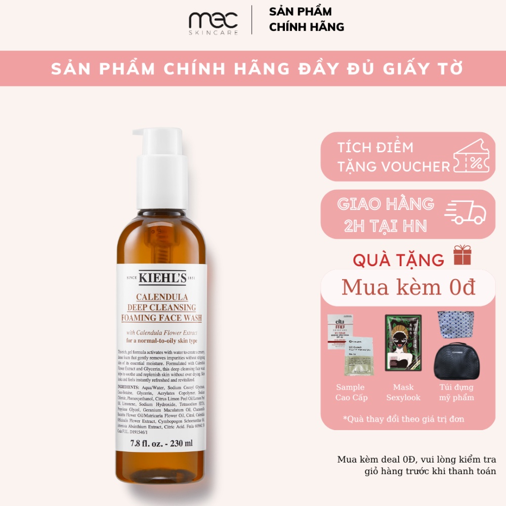 Sữa rửa mặt hoa cúc Kiehl’s Calendula Deep Cleansing Foaming 230ml Loại giảm mụn, dầu thừa - Mecskincare