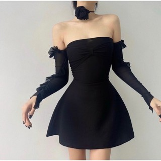 Đầm đen kèm hoa cổ - Chitchitstore