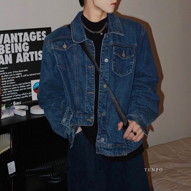 Áo Khoác Bò Xanh Nam Vạt Lệch TENPO | Jacket Form Crop