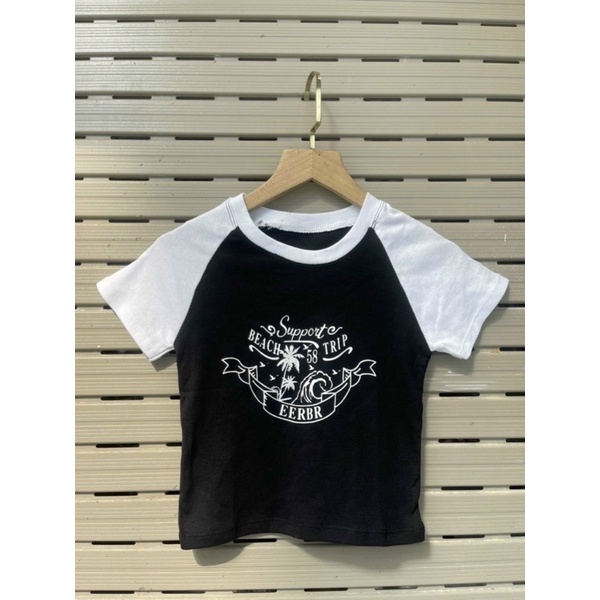 Áo Thun croptop phối tay màu raplang siêu xinh