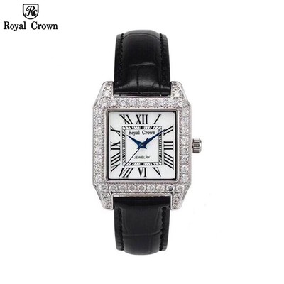 Đồng hồ nữ chính hãng dây da Royal Crown 6104 mặt vuông, đính đá cao cấp, đeo tay đẹp, sang chảnh