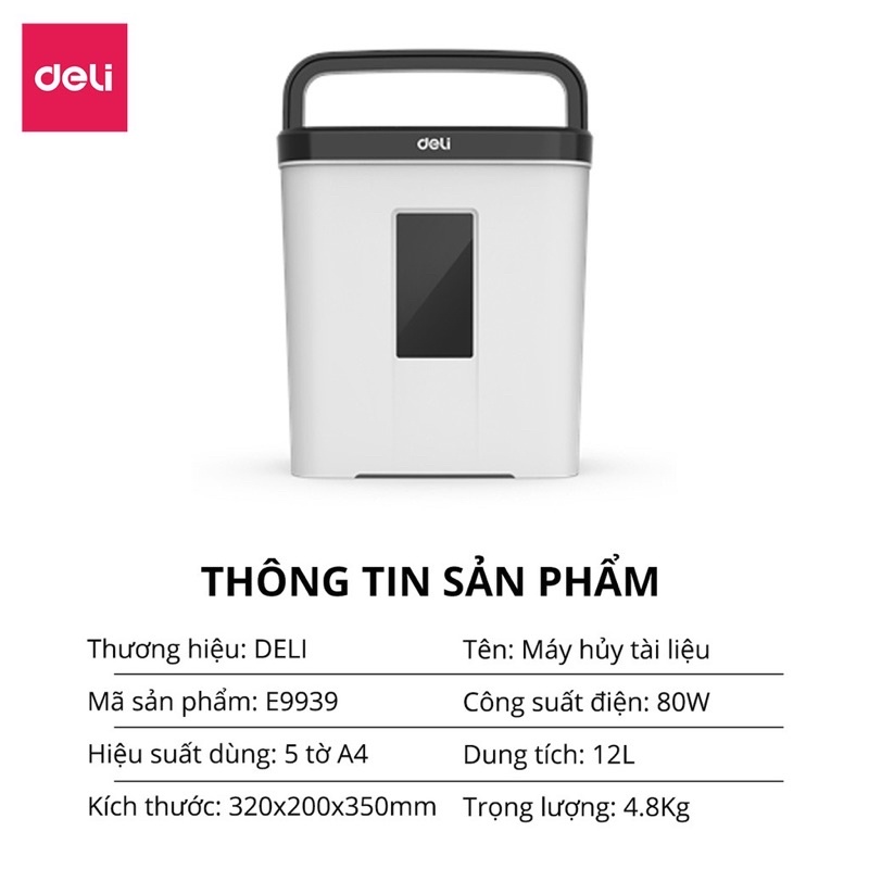 Máy hủy giấy, tài liệu Deli đẩy giấy tự động 12l, tốc hủy giấy nhanh độ bền cao dùng cho văn phòng, trường học, gia đình