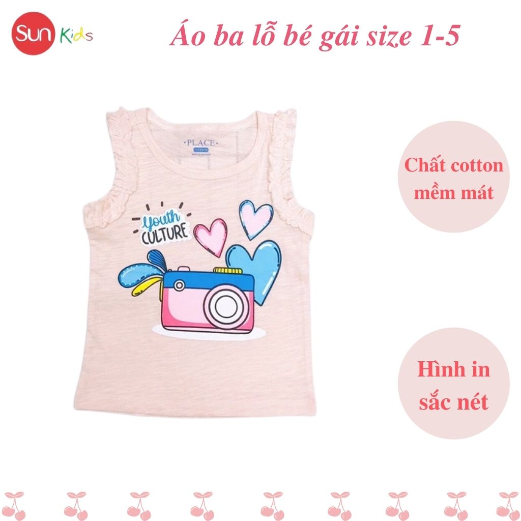 Áo thun bé gái, áo phông bé gái dáng ba lỗ, chất cotton, nhiều màu, size 1-5 - SUNKIDS